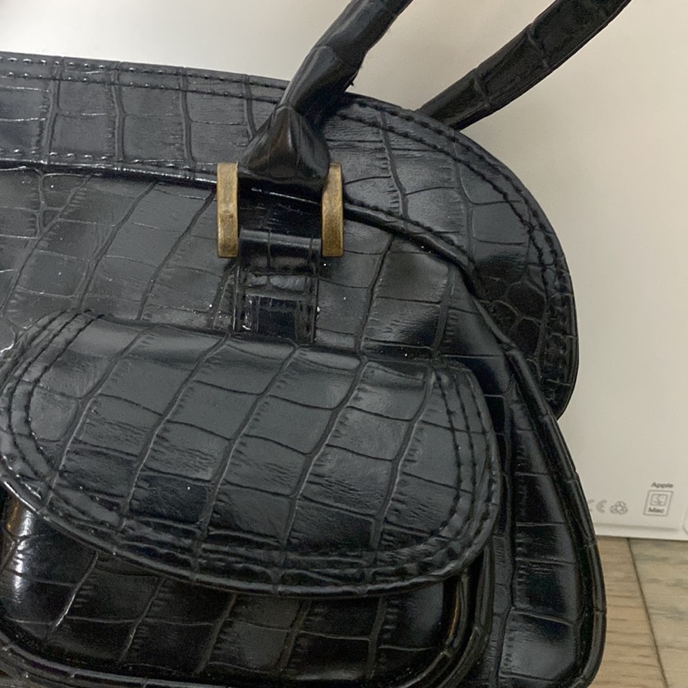 Vintage Embossed Python Black Leather Bag - image 2